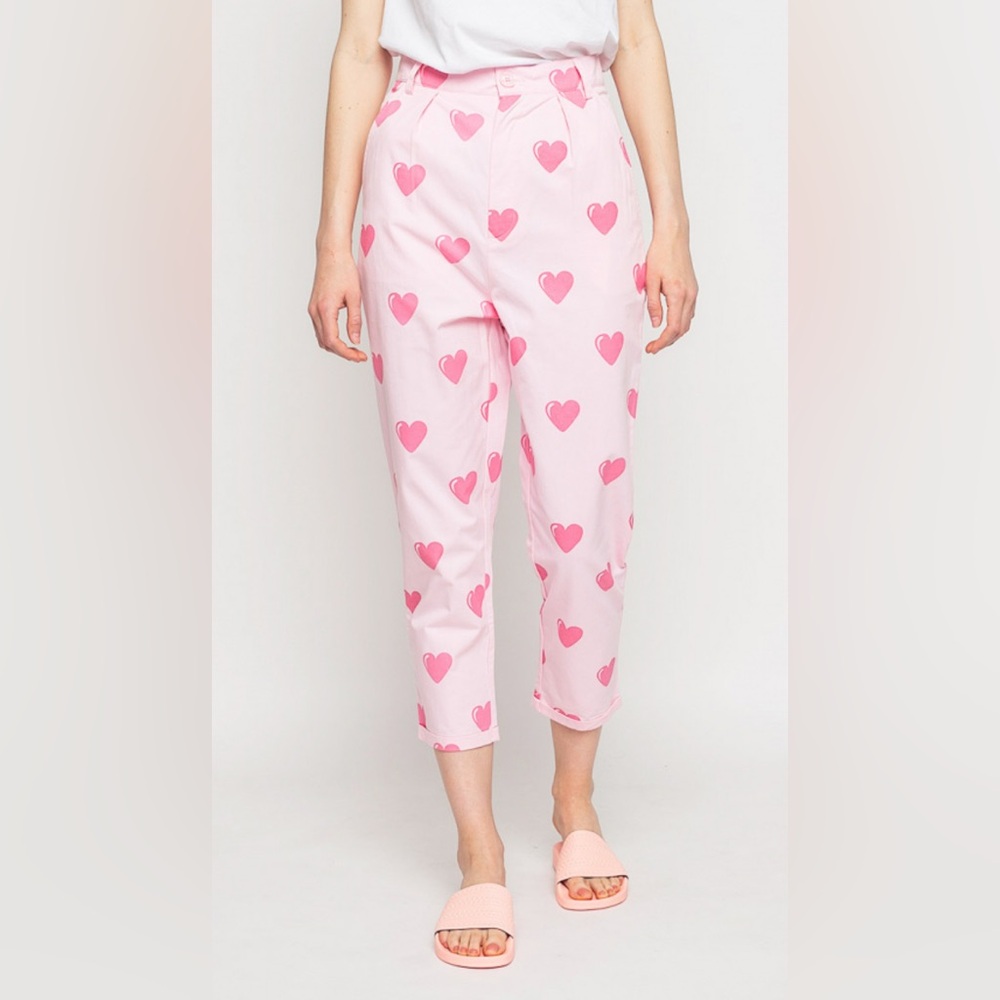Lazy Oaf Love Pants Heart Cute Lightweight Pink High-Waist Pants Size XS